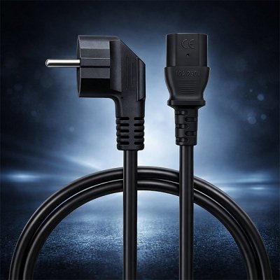 Kabel zasilający | wtyczka kątowa SCHUKO CEE 7/7 (E/F) | IEC C13 | 3x0.75mm2 | Czysta miedź Cu | 2m