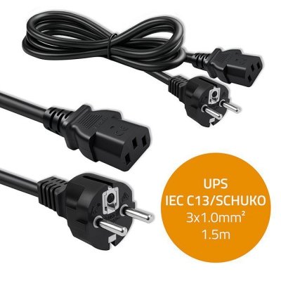 Kabel zasilający SCHUKO CEE 7/7 (E/F) | IEC C13 | 3x1.0mm2 | Czysta miedź Cu | 1.5m