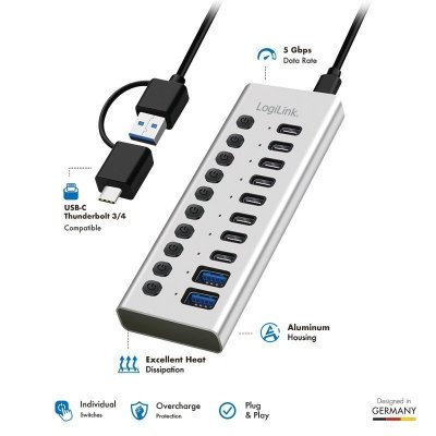 Hub USB3.2 10-portow USB-A/C, funkcja on/off
