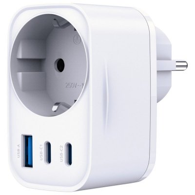 Adapter sieciowy Hyper Charger 30W 1xUSB-A 2xUSB-C 1x Schuko PD  QC 3.0 białt