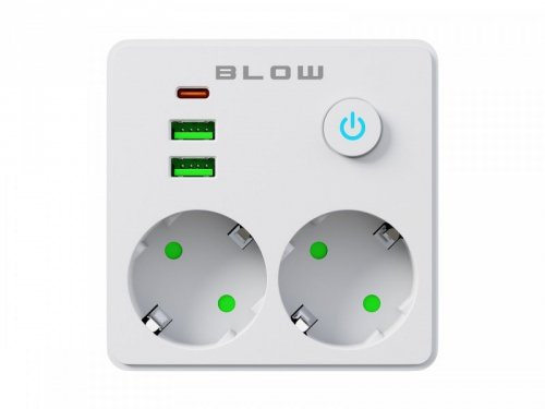 Rozgałęźnik R-20 PR 2-GNIAZDA + 2USB + USB-C biały