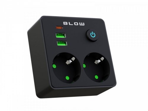 Rozgałęźnik R-20 PR 2-GNIAZDA + 2USB + USB-C czarny