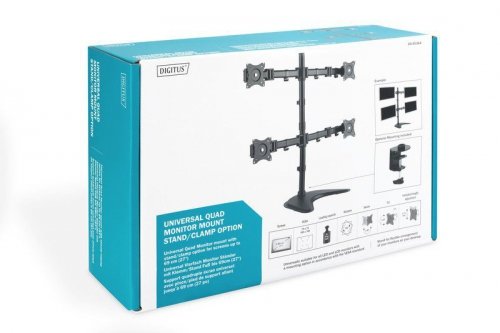 Digitus Stojak biurkowy poczwórny, 4xLCD, max. 27&quot;, max. obciążenie 8kg, uchylno-obrotowy 360° (PIVOT)