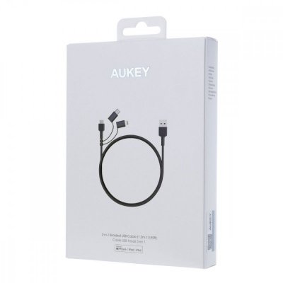 AUKEY CB-BAL5 3w1 kabel micro USB | USB-C | Lightning | 1.2m nylonowy oplot czarny