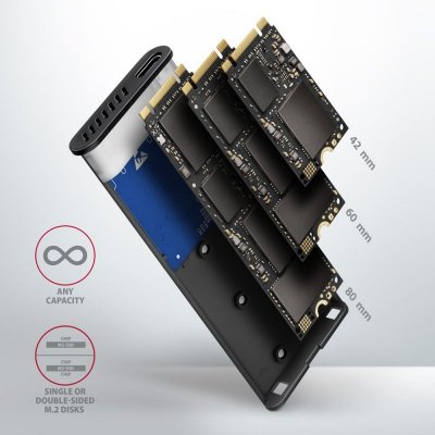 AXAGON EEM2-SB2 Obudowa zewnętrzna aluminiowa bezśrubowa USB-C 3.2 Gen 2 - M.2 NVMe / SATA SSD 30-80mm ALU pudełko czarne + USB-