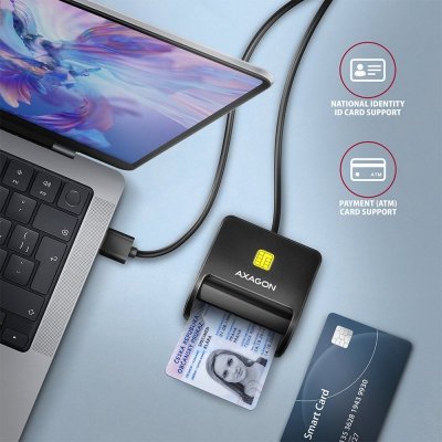 AXAGON CRE-SM3N Czytnik kart identyfikacyjnych USB, 1.3m kabel
