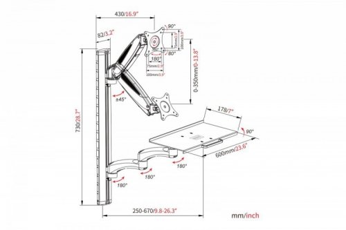 Digitus Ramię naścienne pojedyncze 1xLCD + klawiatura, max. 32&quot; i 8kg uchylno-obrotowe 360° (PIVOT)