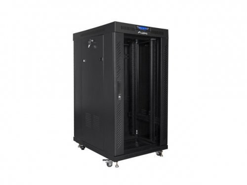 Lanberg Szafa stojąca 19 cali 22U 600x800 drzwi szklane LCD (flat pack) v2 czarna