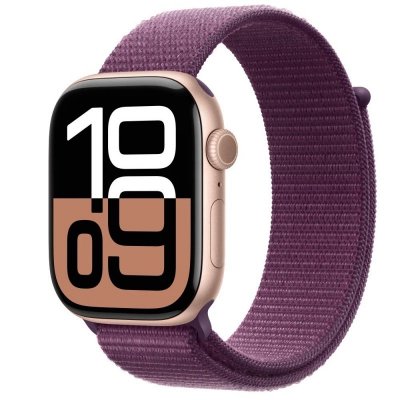 Apple Watch Series 10 GPS + Cellular, koperta 46 mm z aluminium w kolorze różowego złota z opaską sportową w kolorze dojrzałej ś