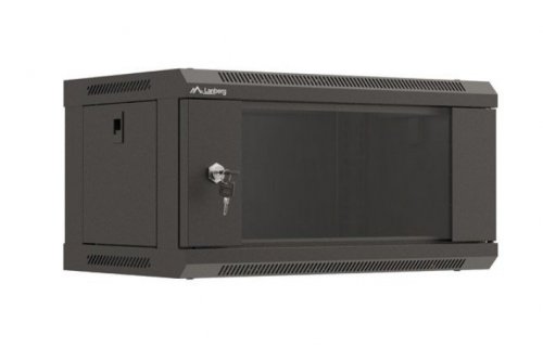 Lanberg Szafa instalacyjna rack wisząca 19" 4U 540x350 czarna drzwi   przeszklone ( flat pack)