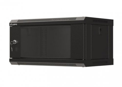 Lanberg Szafa instalacyjna rack wisząca 19" 4U 540x350 czarna drzwi   przeszklone ( flat pack)