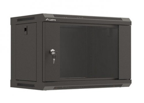 Lanberg Szafa instalacyjna rack wisząca 19" 6U 540x350 czarna drzwi  przeszklone ( flat pack)
