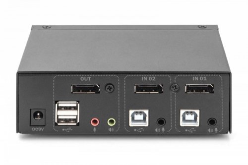 Digitus Przełącznik KVM, 2 portowy, 4K 60Hz, 2xDisplayPort IN, 1xDisplayPort OUT, 2xUSB, 2xAudio IN&OUT