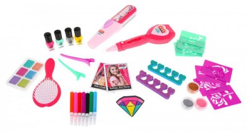 Mega zestaw do stylizacji 3w1 dla dziewczynki - Kolorowe włosy + Manicure + Tatuaże
