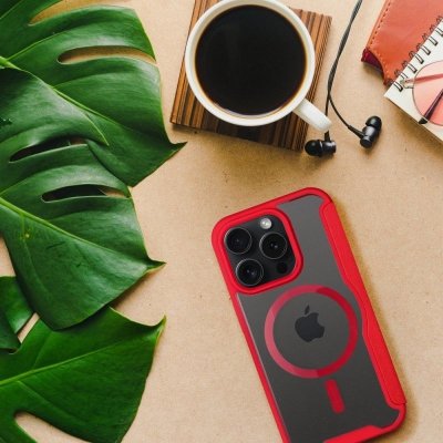 Etui z klapką na iPhone 15 PRO MAX Smart Mag zgodne z MagSafe czerwone
