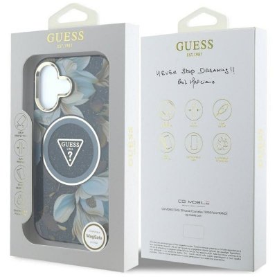 GUESS futerał do IPHONE 16 kompatybyliny z MagSafe GUHMP16SHFLPEDK (IML Metal Glitter Flowers Triangle) czarny