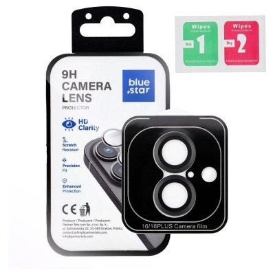 Szkło na aparat BLUE STAR Easy Install do IPHONE 16 / 16 PLUS czarne