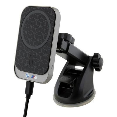 Uchwyt na telefon do samochodu indukcyjny BMW zgodny z MagSafe 15W do szyby / deski / kratki M Edition BMMWCCMPGPK czarny