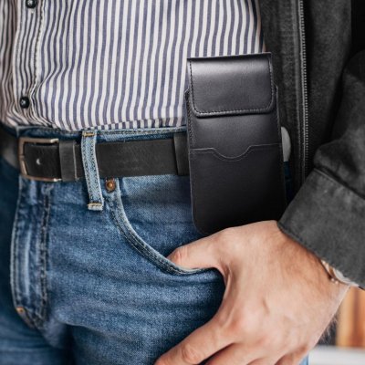 Skórzany futerał uniwersalny / wsuwka z klapką - ROYAL / czarny - Rozmiar 2XL+tall - SAMSUNG S21 ULTRA / HUAWEI P Smart 2021 / X