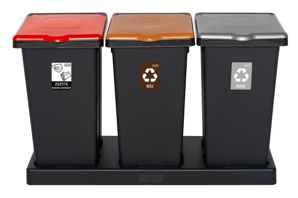 Kosz FLAP BIN 75L czarny / pokrywa czerwona / zużyte środki ochrony 