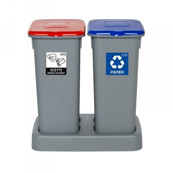 Kosz FLAP BIN 20L szary / pokrywa czerwona &quot;ZUŻYTE ŚRODKI OCHRONY&quot;