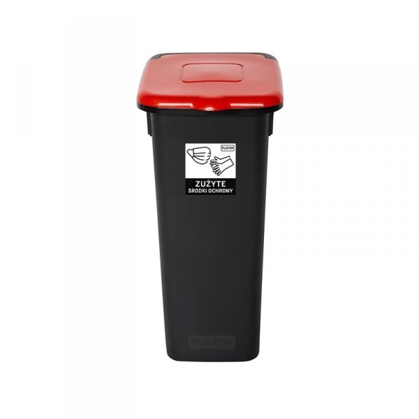 Kosz FLAP BIN 20L czarny / pokrywa czerwona / zużyte środki ochrony 
