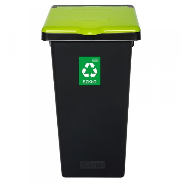 Kosz FLAP BIN 75L czarny / pokrywa zielona / szkło