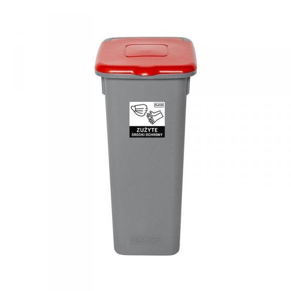 836-04 - Kosz FLAP BIN 20L szary / pokrywa czerwona &quot;ZUŻYTE ŚRODKI OCHRONY&quot;