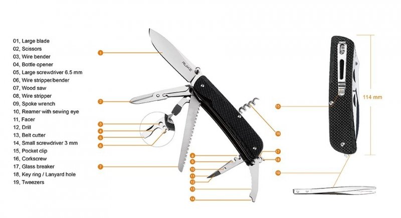 Scyzoryk Ruike LD42-B wielofunkcyjny, czarny