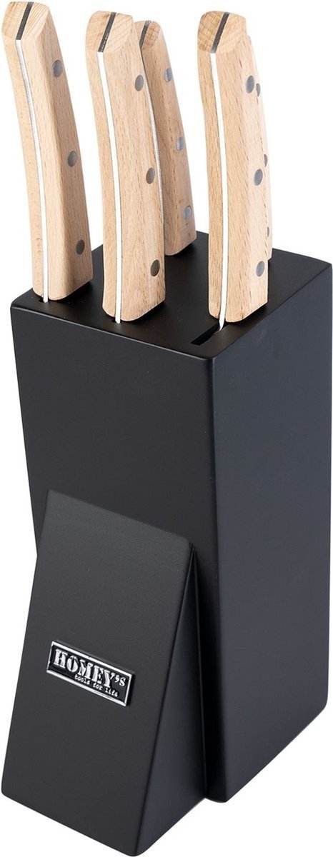Zestaw stylowych  noży kuchennych w czarnym bloku  Homey's Bokträ, 5 elementów