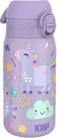 Stalowa Butelka Ion8 400 ml I8SS400PVUNI - Jednorożce Jasny Fiolet
