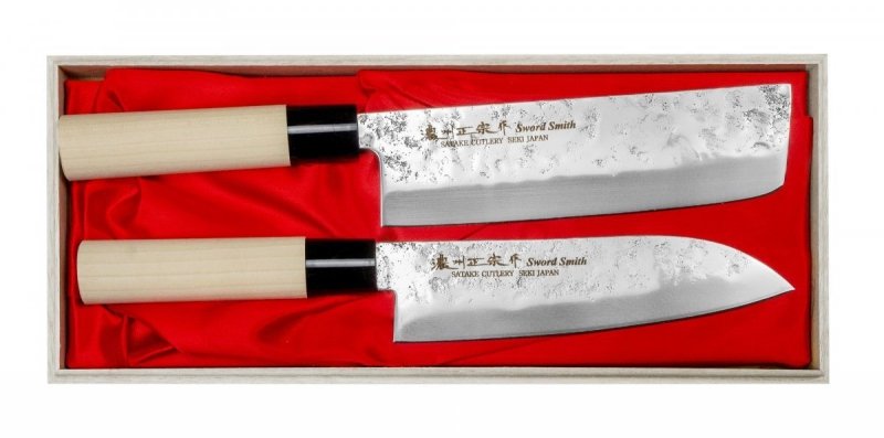 Satake Nashiji Natural Zestaw Santoku + Nakiri, uniwersalny Zestaw do krojenia warzyw