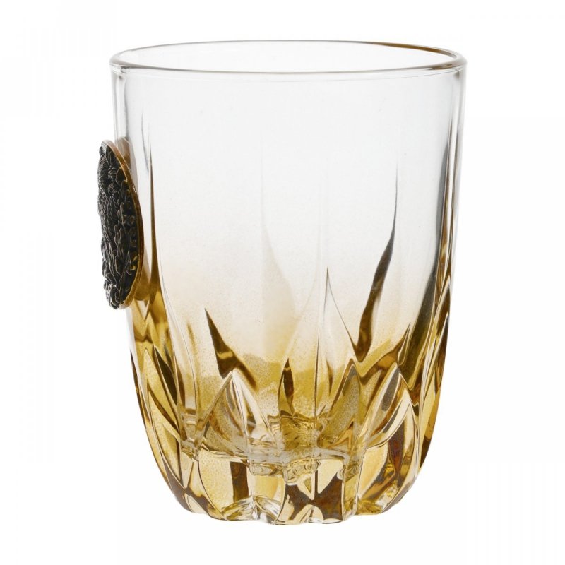 Szklanki do whisky Golden Fox Fire Amber Dzik zdobione odlewanym elementem, bursztynowy natrysk 6 szt.