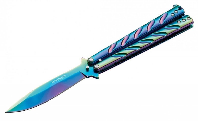 Nóż Magnum Balisong Rainbow, stal 440A, motylek, wielobarwny