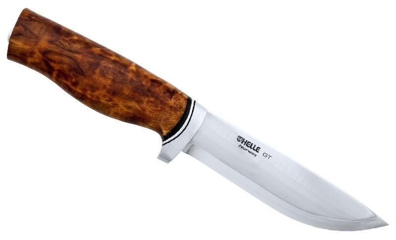 Nóż Helle GT - Lekki nóż turystyczny z trójwarstwową stalą, rękojeść z drewna i aluminium, z pochwa - 238 mm - Helle
