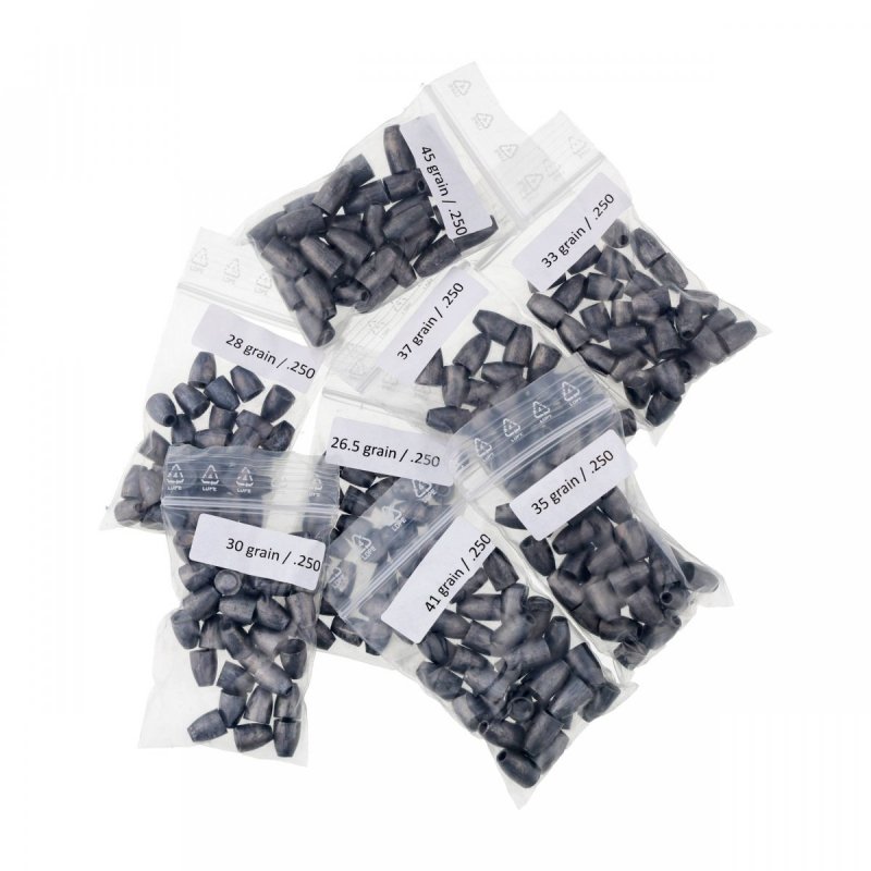 Zestaw testowy ZAN slug .25 (6,35mm) - 8x30szt- 30sztuk z każdej gramatury (8 gramatur) paczce