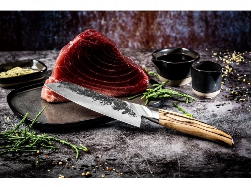 Nóż Santoku Forged Katai 18cm - stal VG10, 5 warstw, drewno korzeniowe