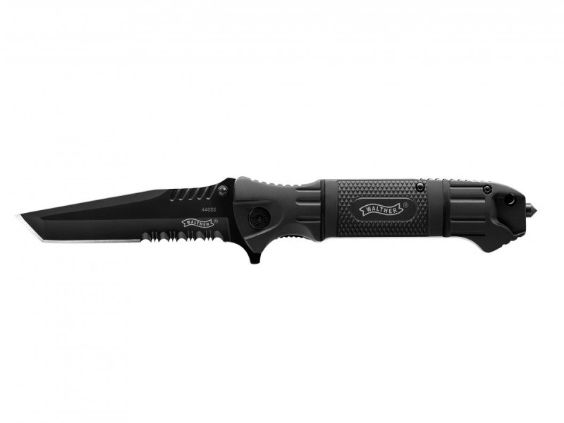 Nóż taktyczny Walther Tanto - Wytrzymała klinga 440 inox, liner lock, wybijak do szyb, nóż składany do survivalu i outdoor - 100 mm - Walther