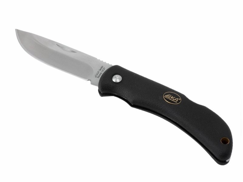 Nóż Eka Swede 10 - Składany nóż survivalowy i myśliwski, blokowane ostrze, stal nierdzewna Sandvik - 9 cm - Czarny - Eka