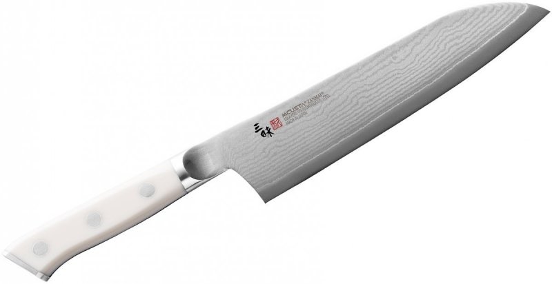 Mcusta Zanmai Classic Damascus Corian Nóż Santoku - Ostrze ze stali VG-10, ergonomiczna rękojeść z corianu, do krojenia warzyw, mięsa i ryb - 18 cm - Mcusta Zanmai