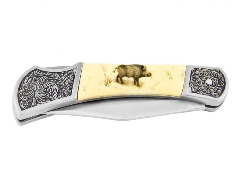 Nóż Joker JKR114 - Składany nóż turystyczny i myśliwski z blokadą Back Lock, dekorowany, stal nierdzewna - 8 cm - Joker