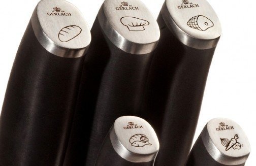 Gerlach 991A Deco Black - Zestaw noży kuchennych z blokiem, stal węglowa X50CrMoV15, antypoślizgowa rękojeść ABS - 5 sztuk - Gerlach