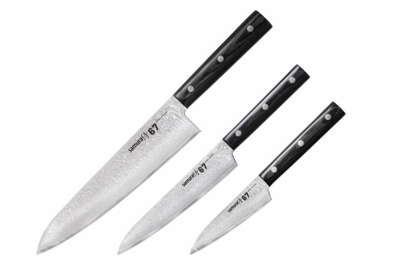 Zestaw 3 Noży Samura Damascus Chef's Starter Set – Stal VG10 – Drewno Pakka