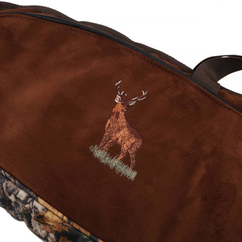 Pokrowiec Forsport na broń LPZKAM K01 1,12m, kolor brąz/kamuflaż haft duży jeleń stoi w trawie