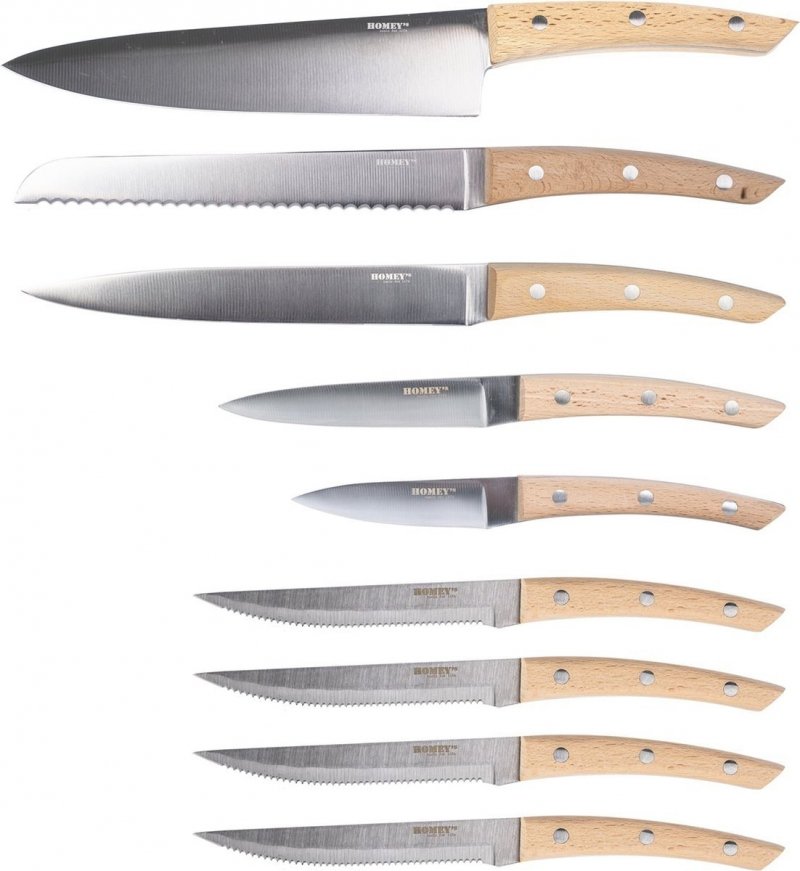 Zestaw noży z czarnym blokiem  Homey's Bokträ, 9 elementów, noże do steków 