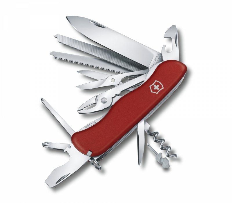 Scyzoryk Victorinox WorkChamp - Do outdooru, blokowane ostrze, 21 funkcji, piła, korkociąg, stal nierdzewna - 111 mm - Czerwony