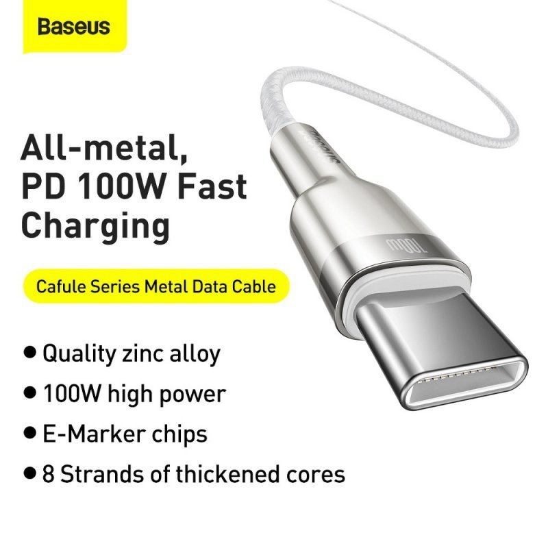 BASEUS kabel Typ C do Typ C PD100W Power Delivery Cafule Metal Cable CATJK-D02 2 metr biały