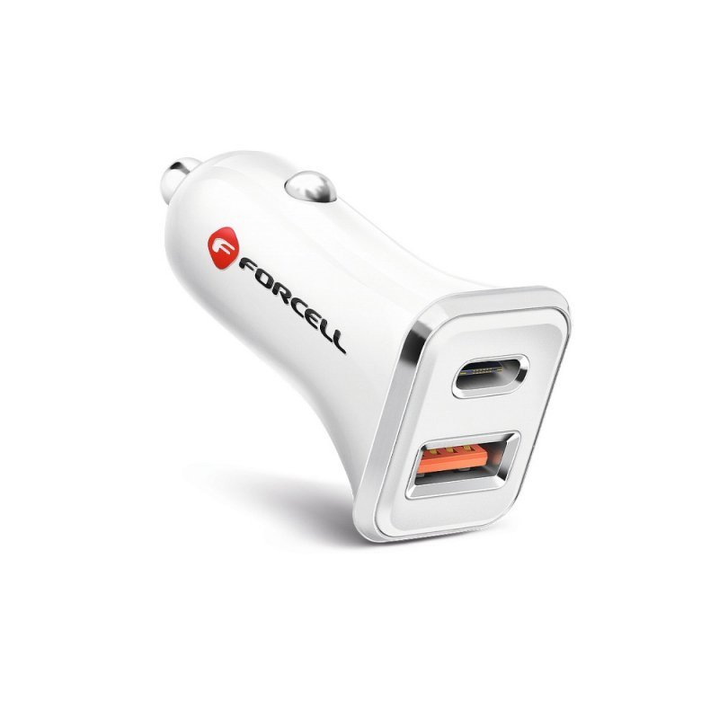 Ładowarka Samochodowa Forcell USB 3.0 + USB C Quick Charging + Power Delivery PD20W 4A CC-QCPD01 biała