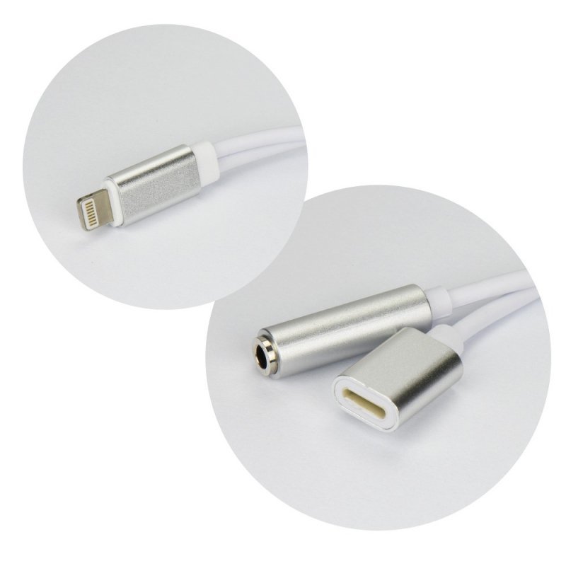 Adapter HF/audio + ładowanie do iPhone Lightning 8-pin do Jack 3,5mm srebrny