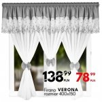Biała firana woalowa Verona 400x150 cm – jasnoszary lambrekin i efektowne kokardy